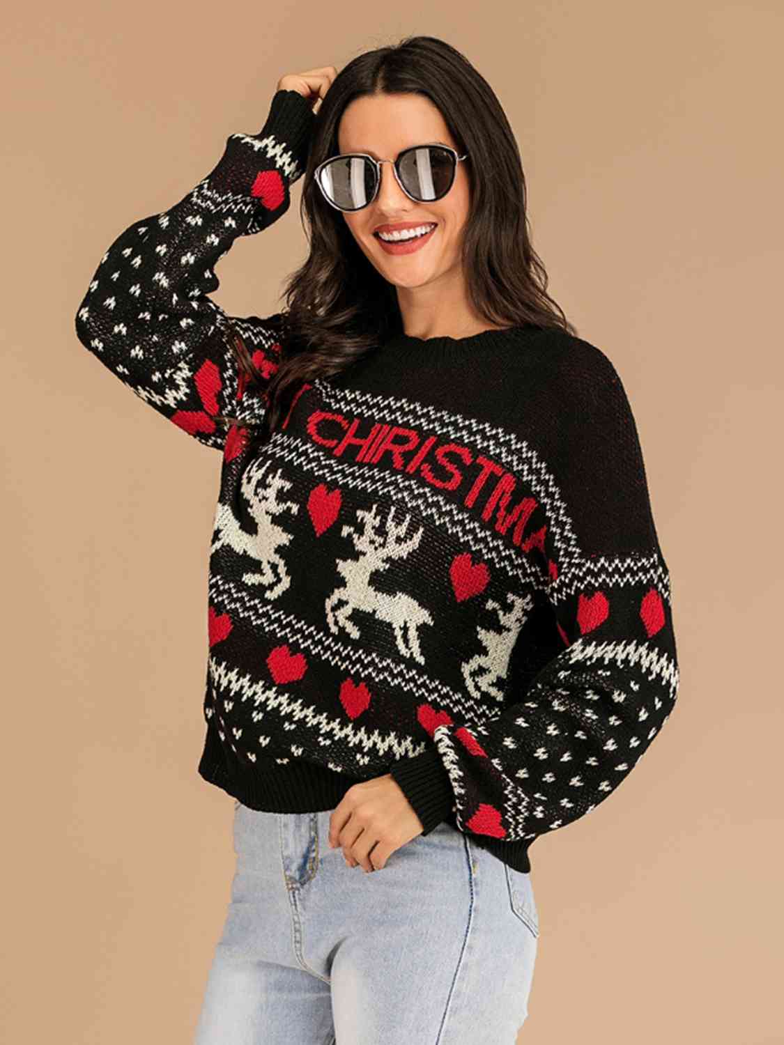 MERRY CHRISTMAS Round Neck Sweater | Sugarz Chique Boutique