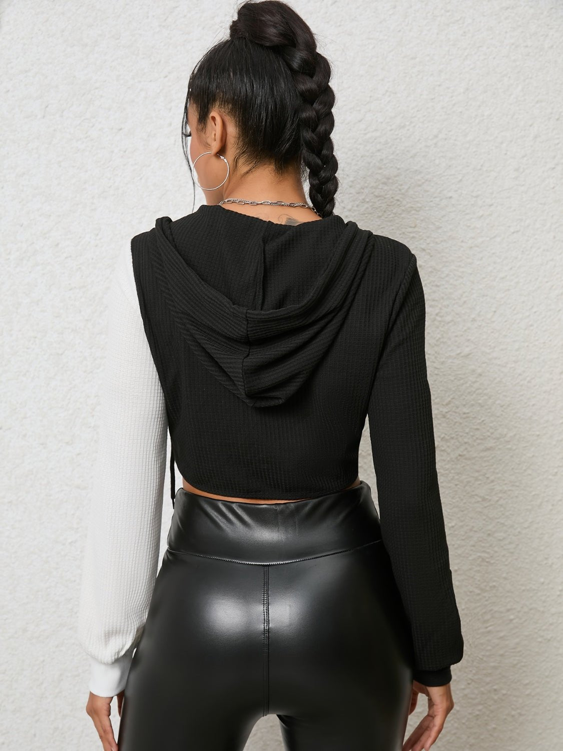 Two-Tone Crisscross Long Sleeve Hoodie | Sugarz Chique Boutique