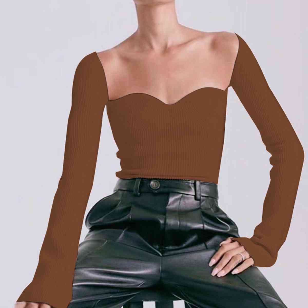 Sweetheart Neck Long Sleeve Knit Top | Sugarz Chique Boutique