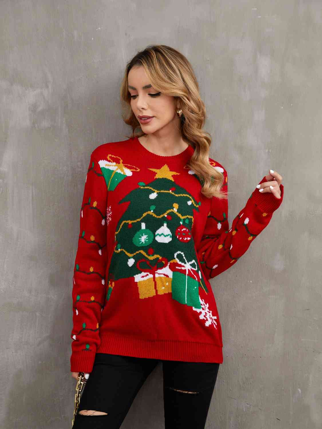 Christmas Theme Round Neck Sweater | Sugarz Chique Boutique