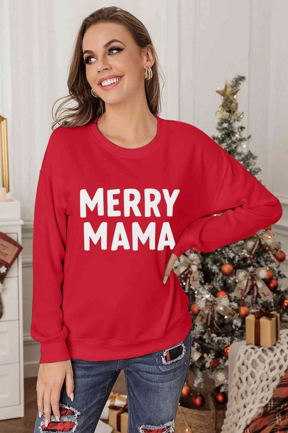 MERRY MAMA Graphic Round Neck Sweatshirt | Sugarz Chique Boutique