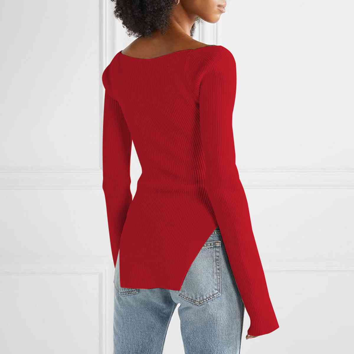Sweetheart Neck Long Sleeve Knit Top | Sugarz Chique Boutique