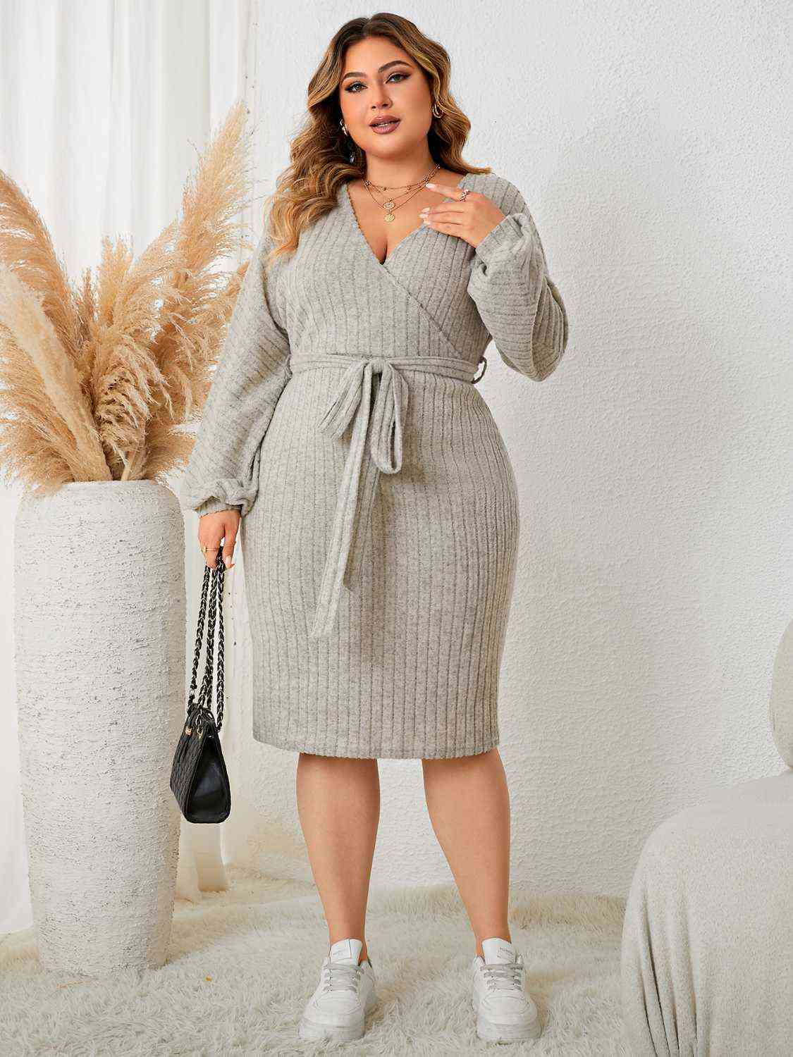 Plus Size Tie Waist Wrap Dress | Sugarz Chique Boutique