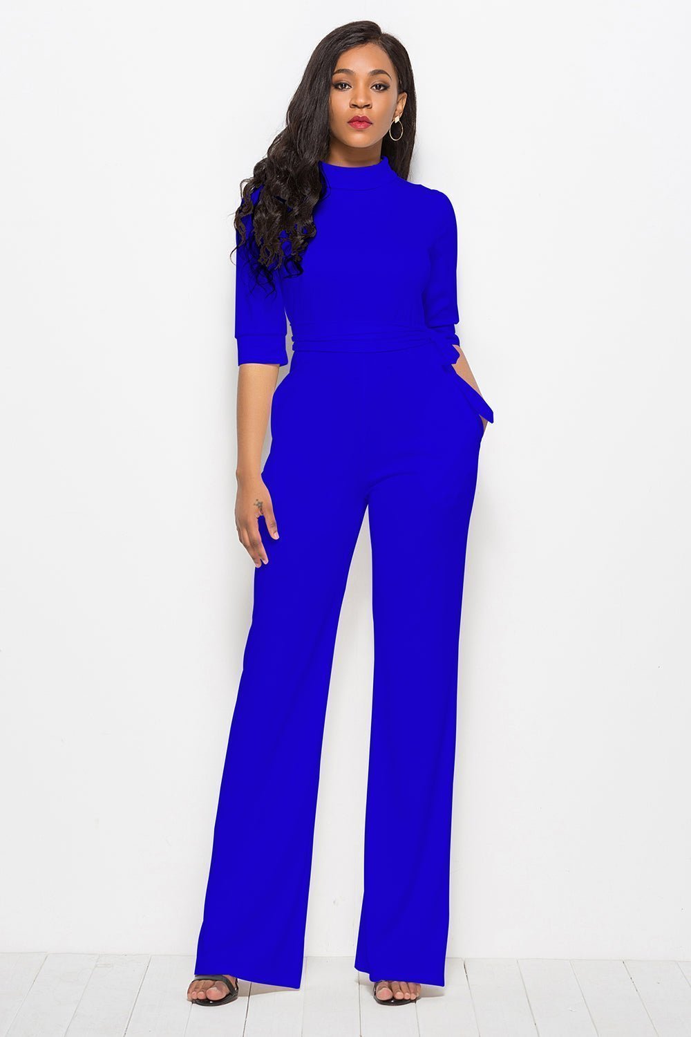 Mock Neck Tie-Waist Half Sleeve Jumpsuit | Sugarz Chique Boutique