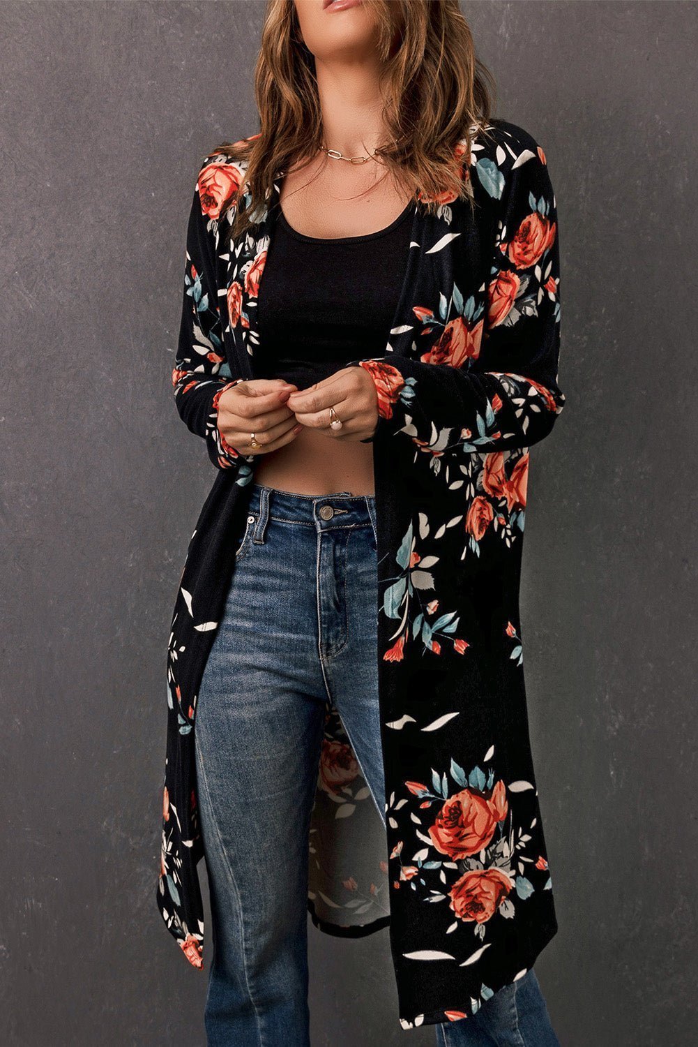 Double Take Printed Open Front Longline Cardigan | Sugarz Chique Boutique