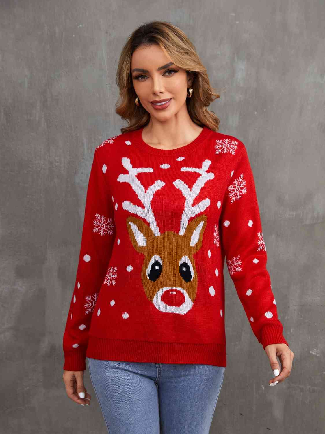 Christmas Theme Round Neck Sweater | Sugarz Chique Boutique