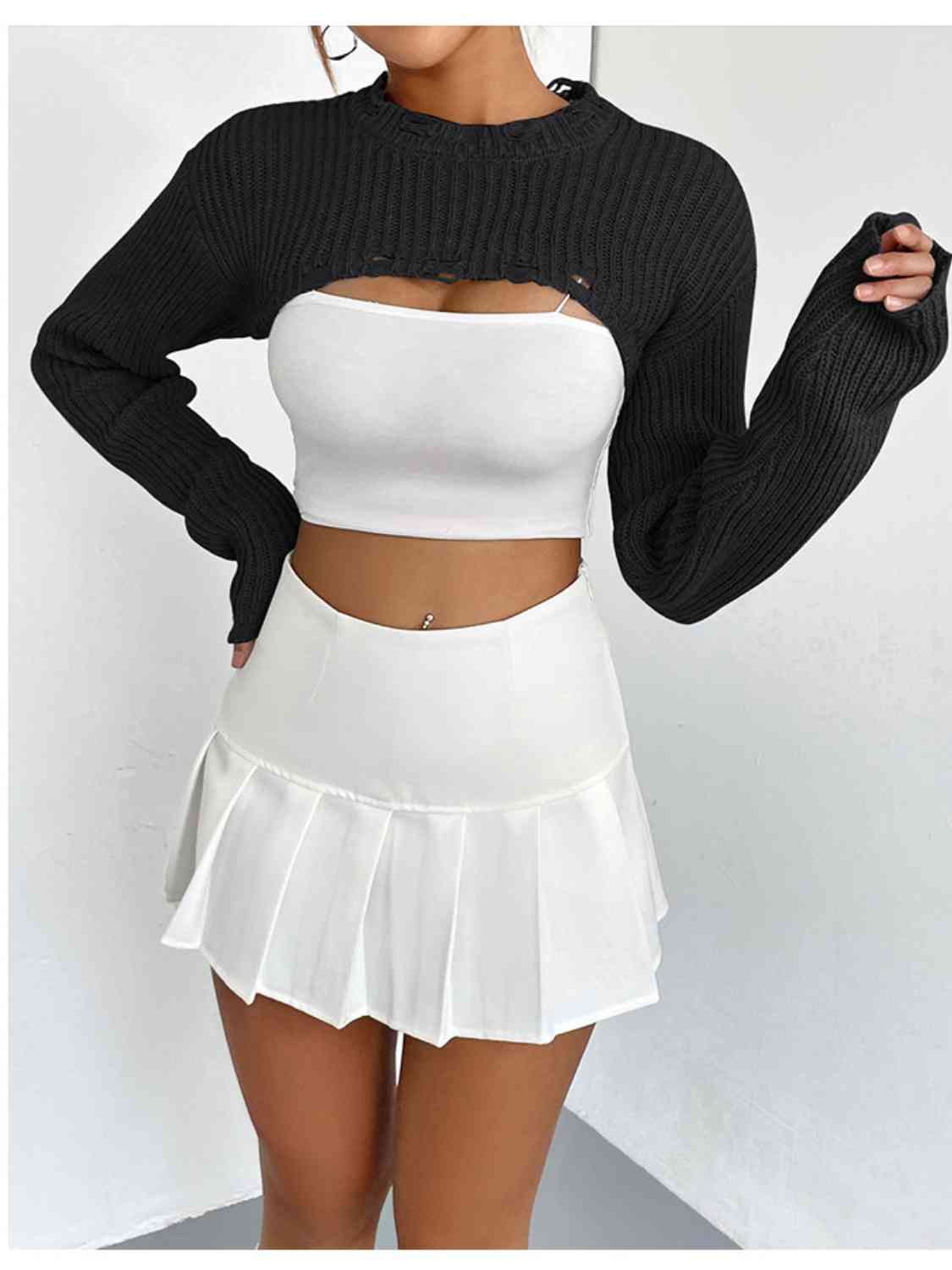 Distressed Long Sleeve Cropped Sweater | Sugarz Chique Boutique