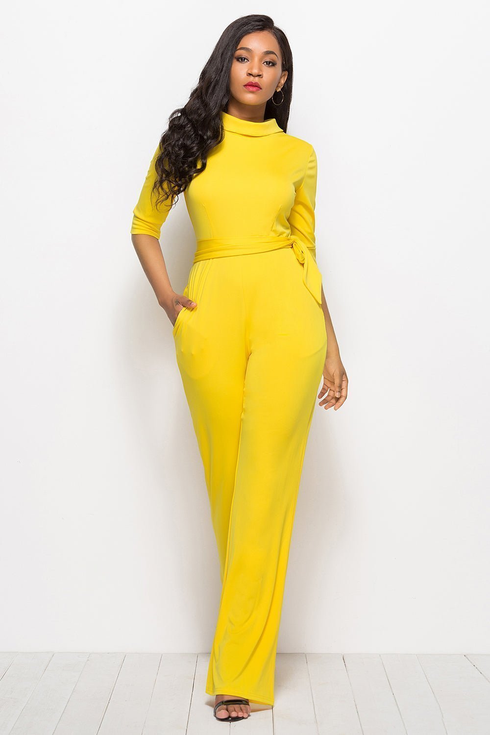Mock Neck Tie-Waist Half Sleeve Jumpsuit | Sugarz Chique Boutique