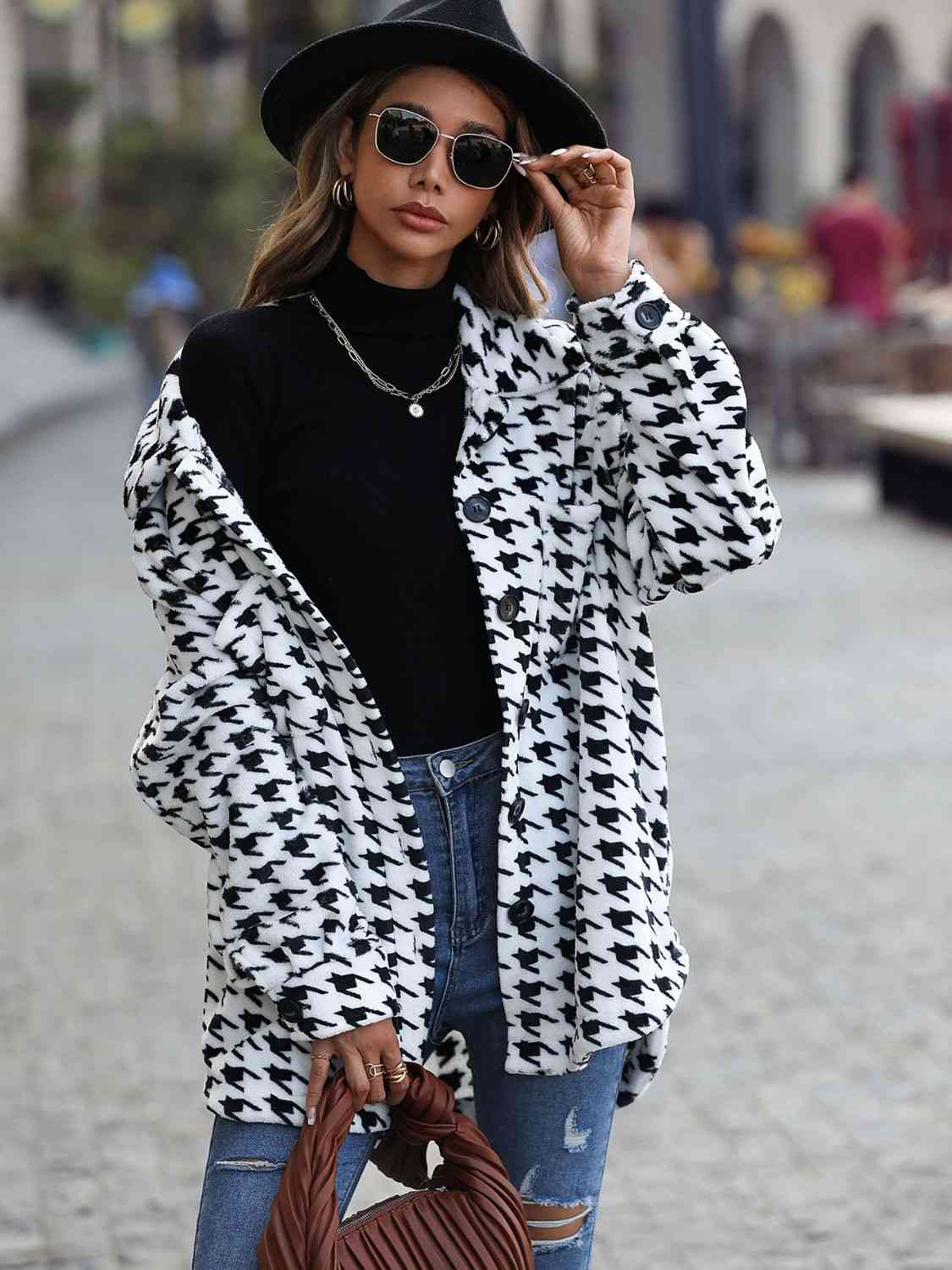 Houndstooth Button Down Jacket | Sugarz Chique Boutique