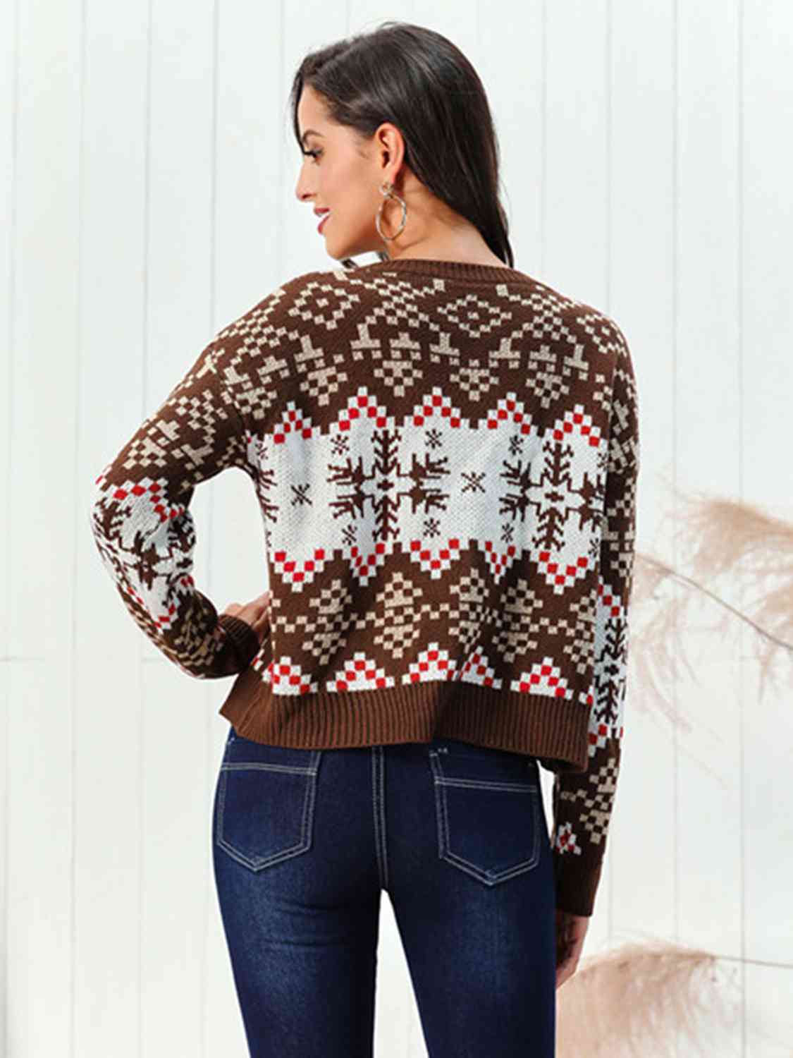 Snowflake Pattern Round Neck Sweater | Sugarz Chique Boutique