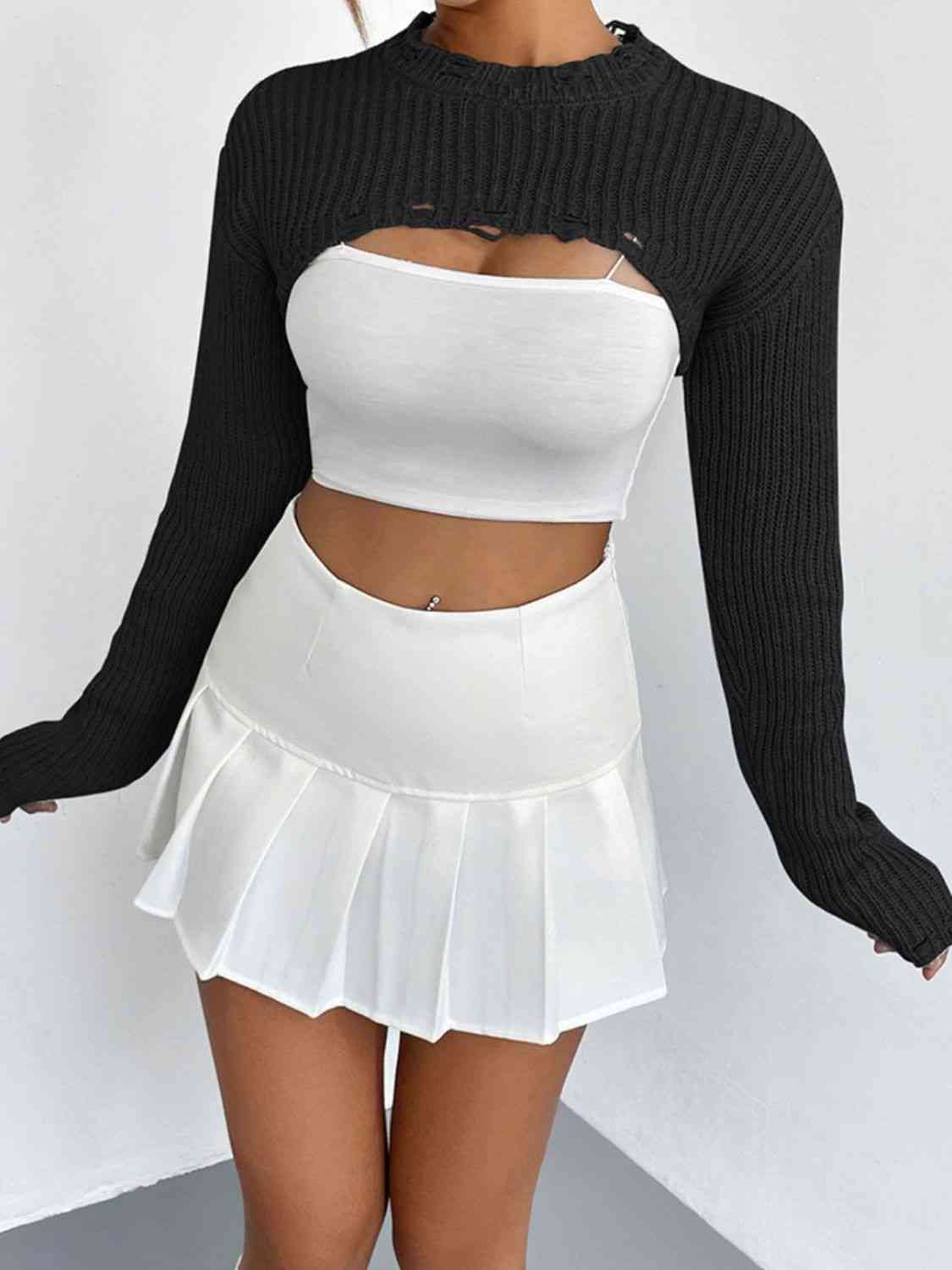 Distressed Long Sleeve Cropped Sweater | Sugarz Chique Boutique