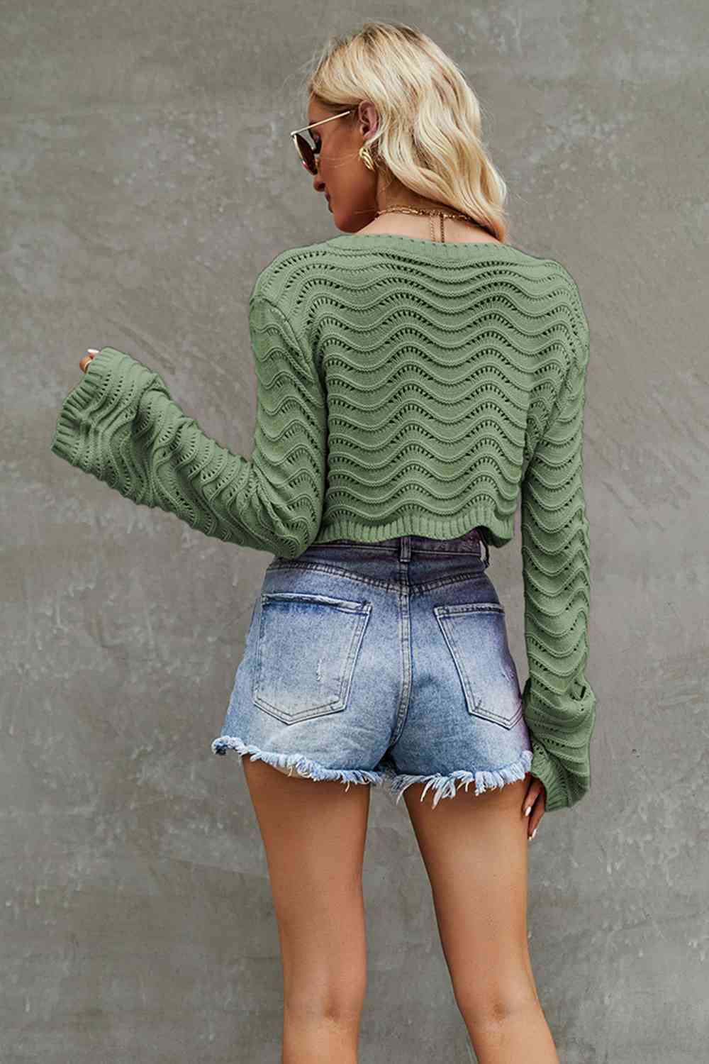 Round Neck Long Sleeve Cropped Sweater | Sugarz Chique Boutique