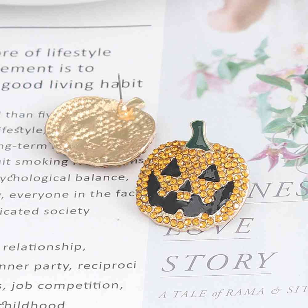 Demon Pumpkin Rhinestone Alloy Earrings | Sugarz Chique Boutique