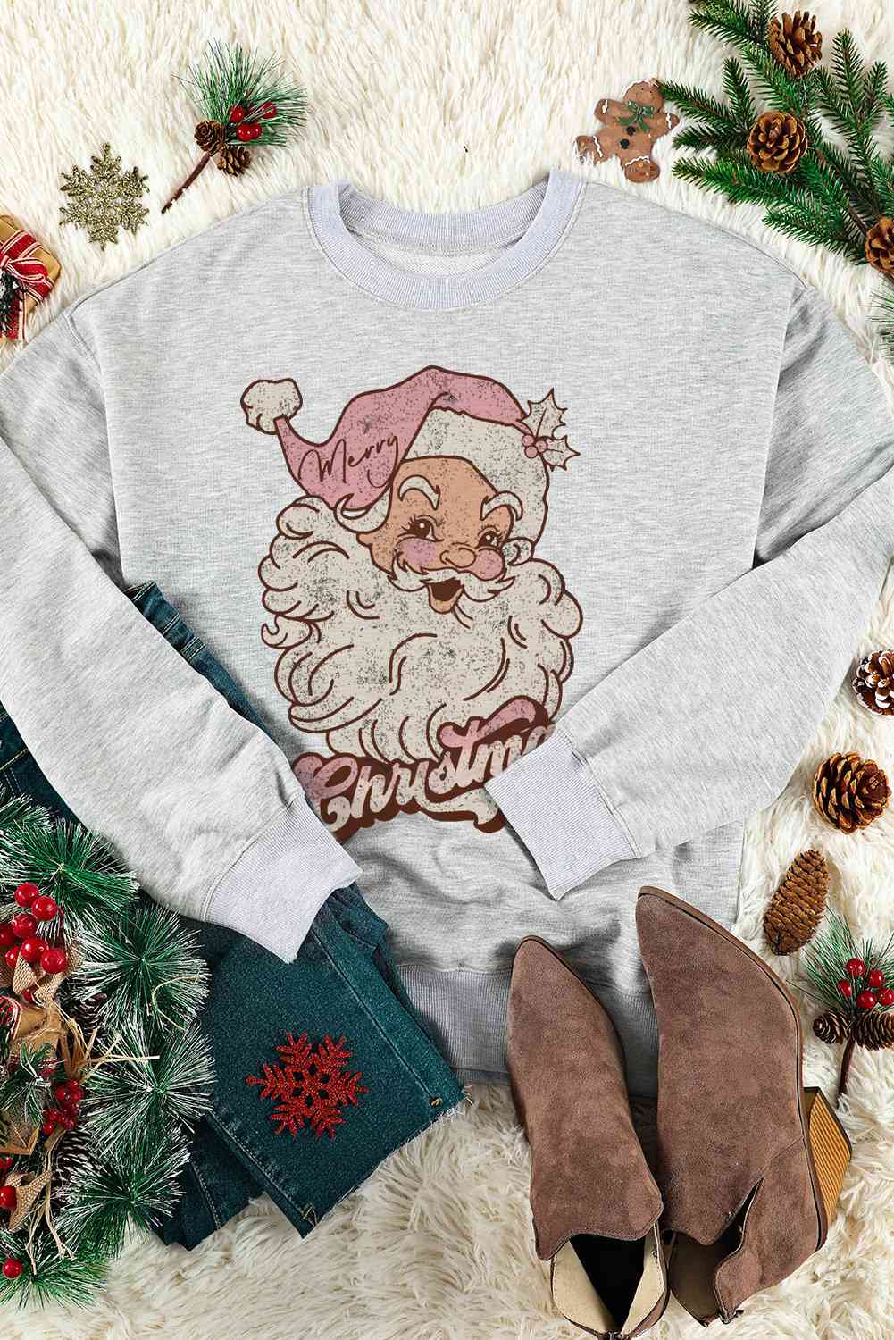 Christmas Graphic Round Neck Sweatshirt | Sugarz Chique Boutique