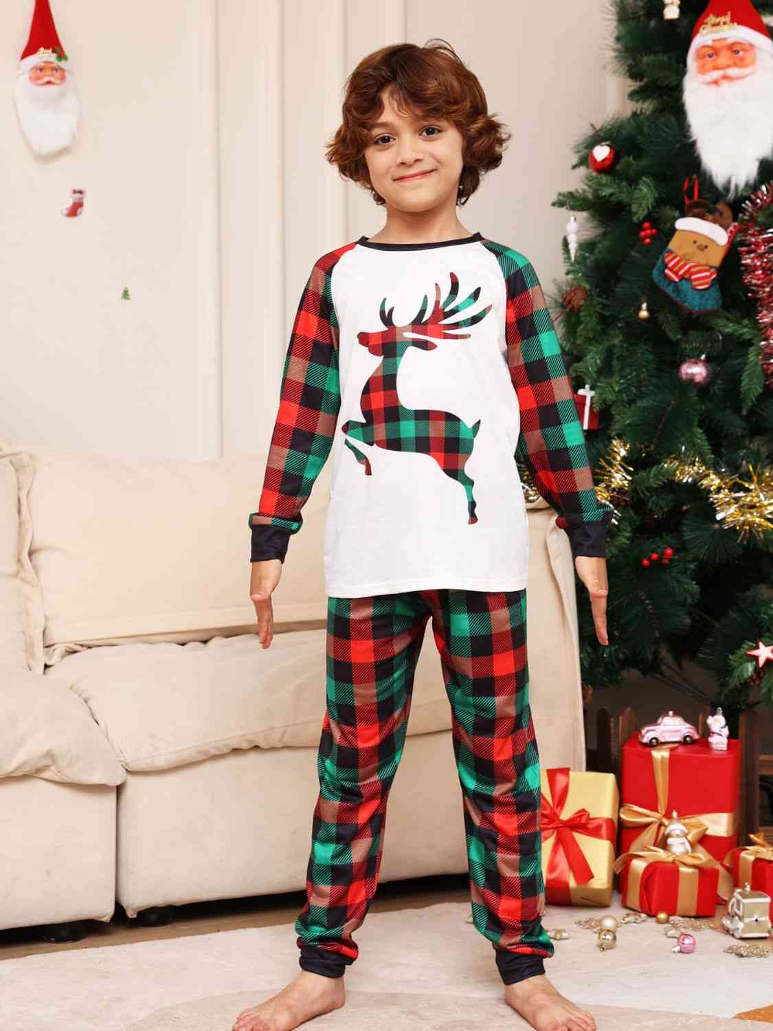 Reindeer Graphic Top and Plaid Pants Set | Sugarz Chique Boutique