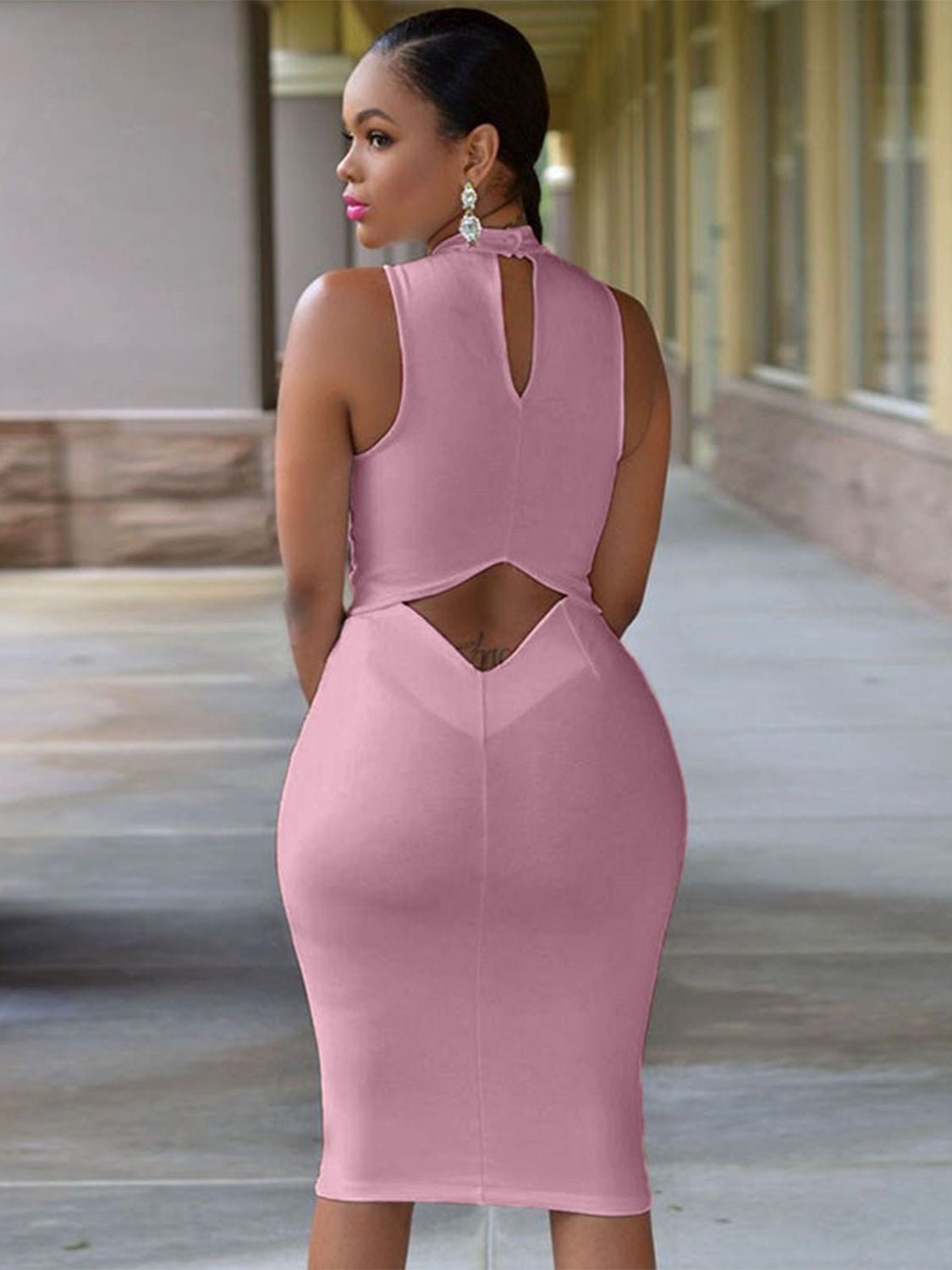 Cutout Mock Neck Sleeveless Dress | Sugarz Chique Boutique