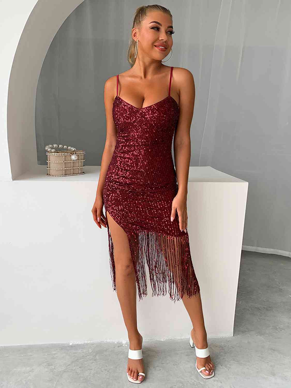 Sequin Fringe Spaghetti Strap Dress | Sugarz Chique Boutique