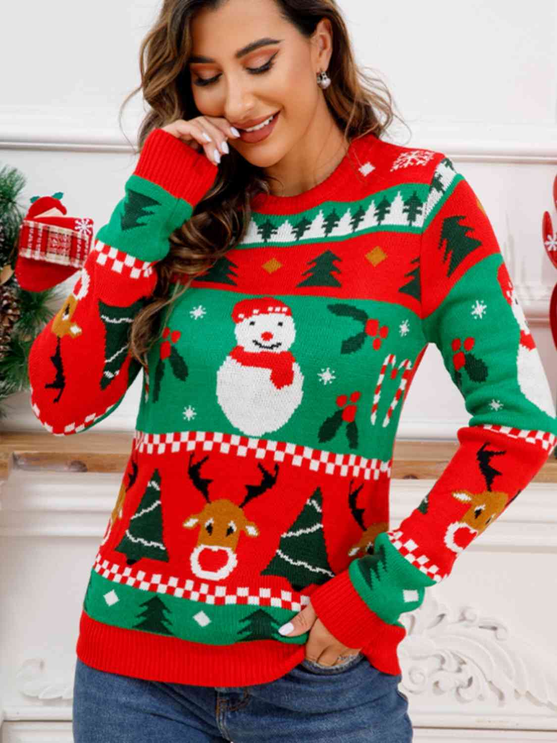 Christmas Theme Round Neck Sweater | Sugarz Chique Boutique