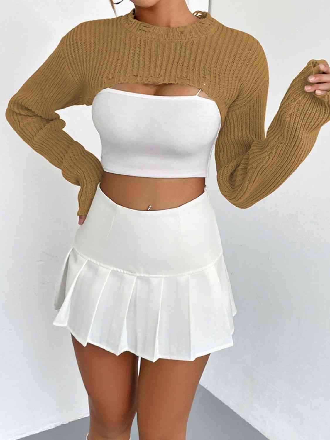 Distressed Long Sleeve Cropped Sweater | Sugarz Chique Boutique