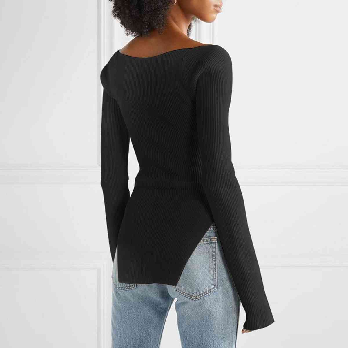 Sweetheart Neck Long Sleeve Knit Top | Sugarz Chique Boutique