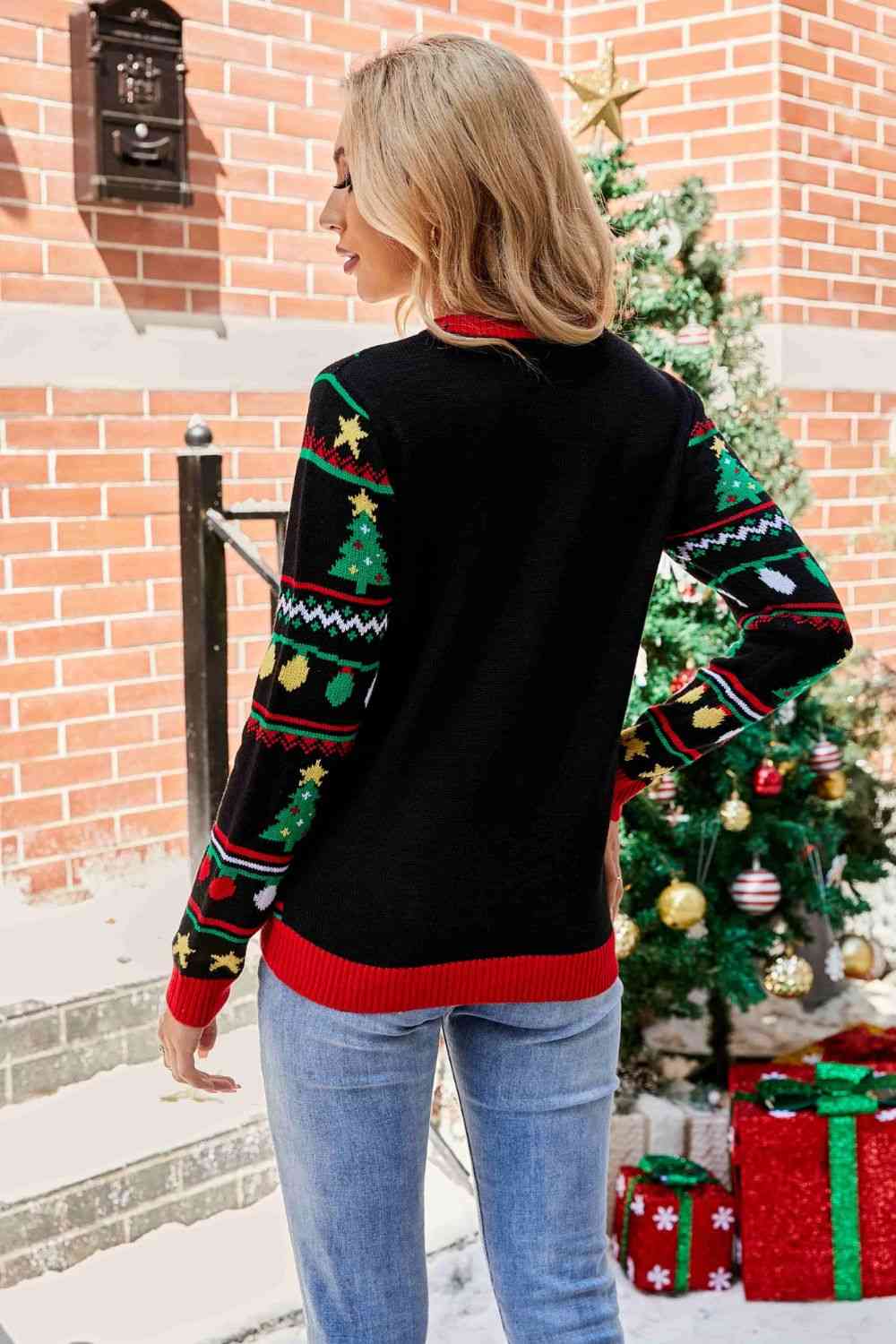 Christmas Print Sequin Round Neck Sweater | Sugarz Chique Boutique