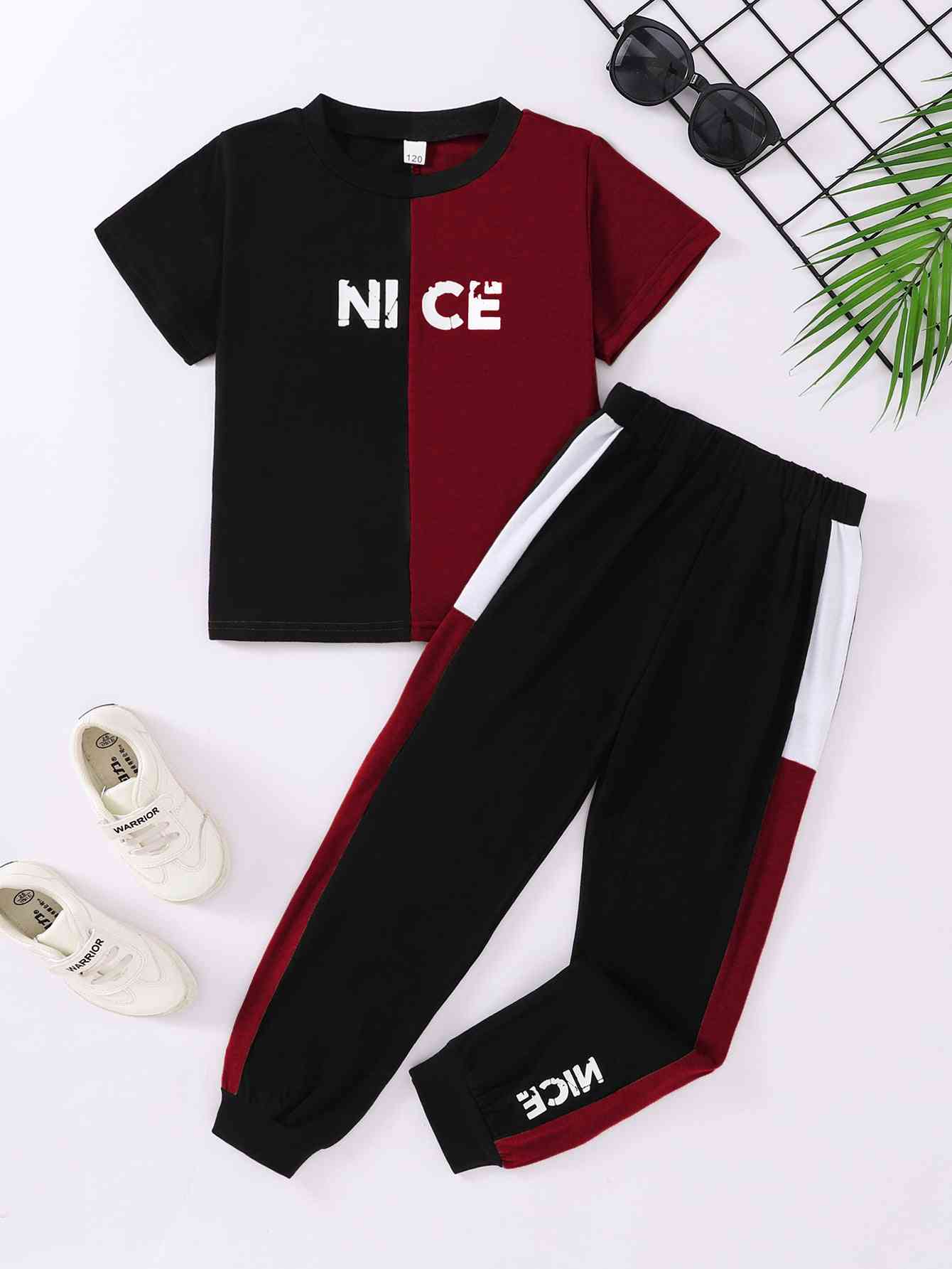 NICE Contrast Tee and Pants Set | Sugarz Chique Boutique