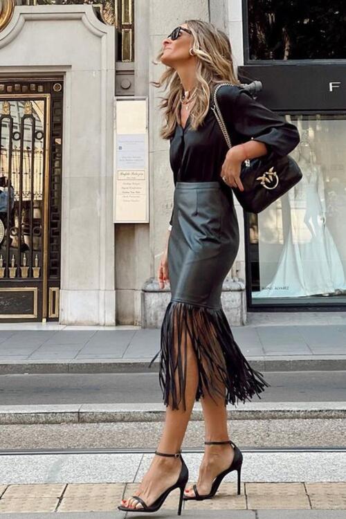 High Waist Fringe Hem Skirt | Sugarz Chique Boutique