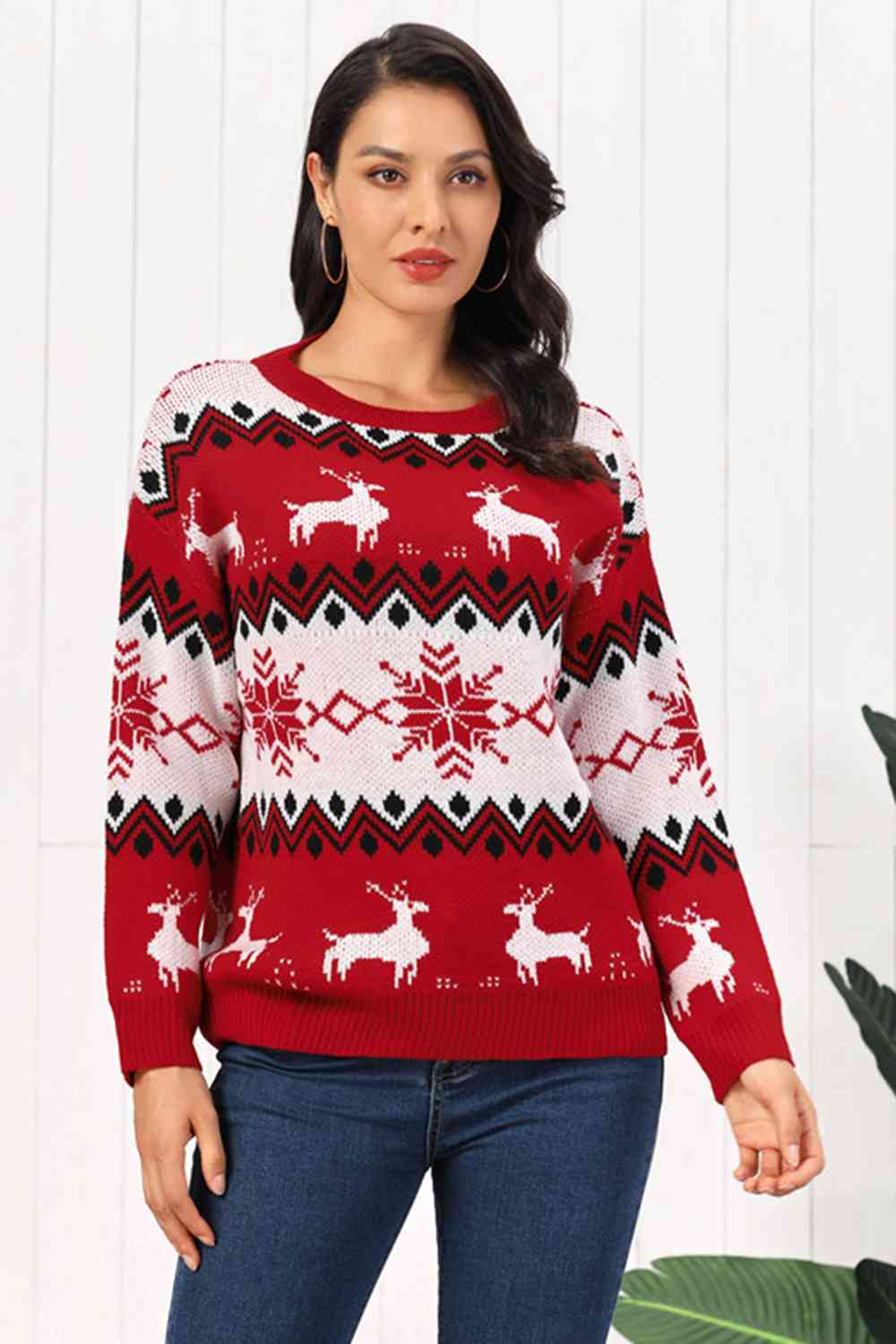 Reindeer Round Neck Sweater | Sugarz Chique Boutique