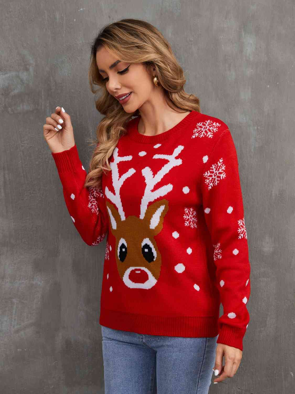 Christmas Theme Round Neck Sweater | Sugarz Chique Boutique