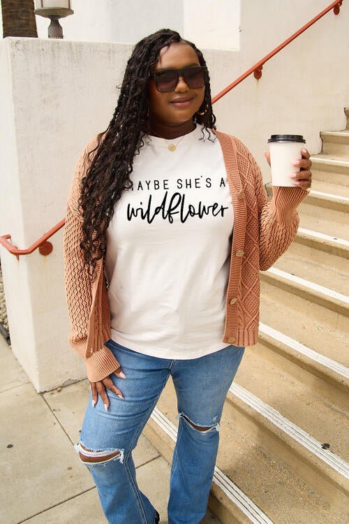 Simply Love Full Size MAYBE SHE'S A WILDFLOWER Short Sleeve T-Shirt | Sugarz Chique Boutique