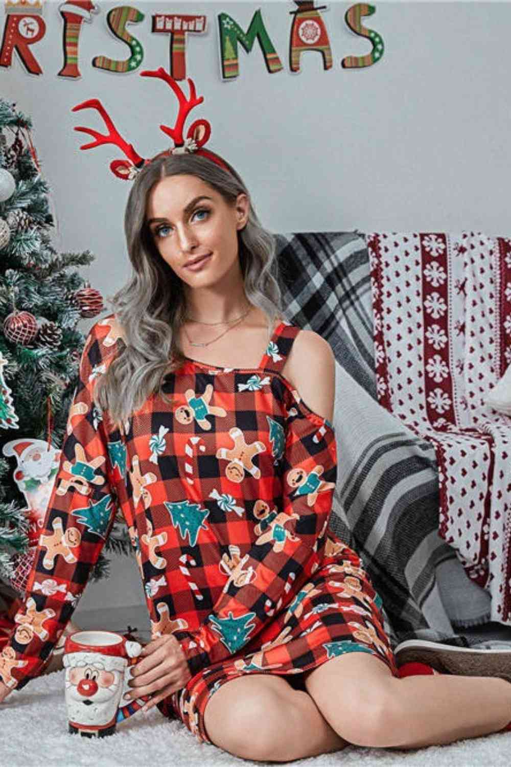 Christmas Asymmetrical Neck Long Sleeve Dress | Sugarz Chique Boutique