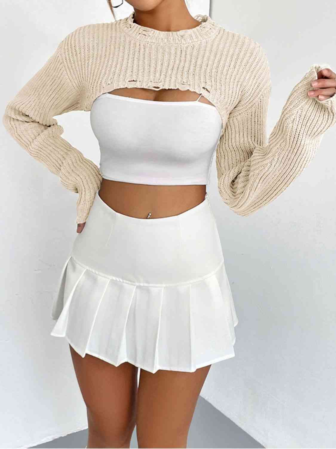 Distressed Long Sleeve Cropped Sweater | Sugarz Chique Boutique