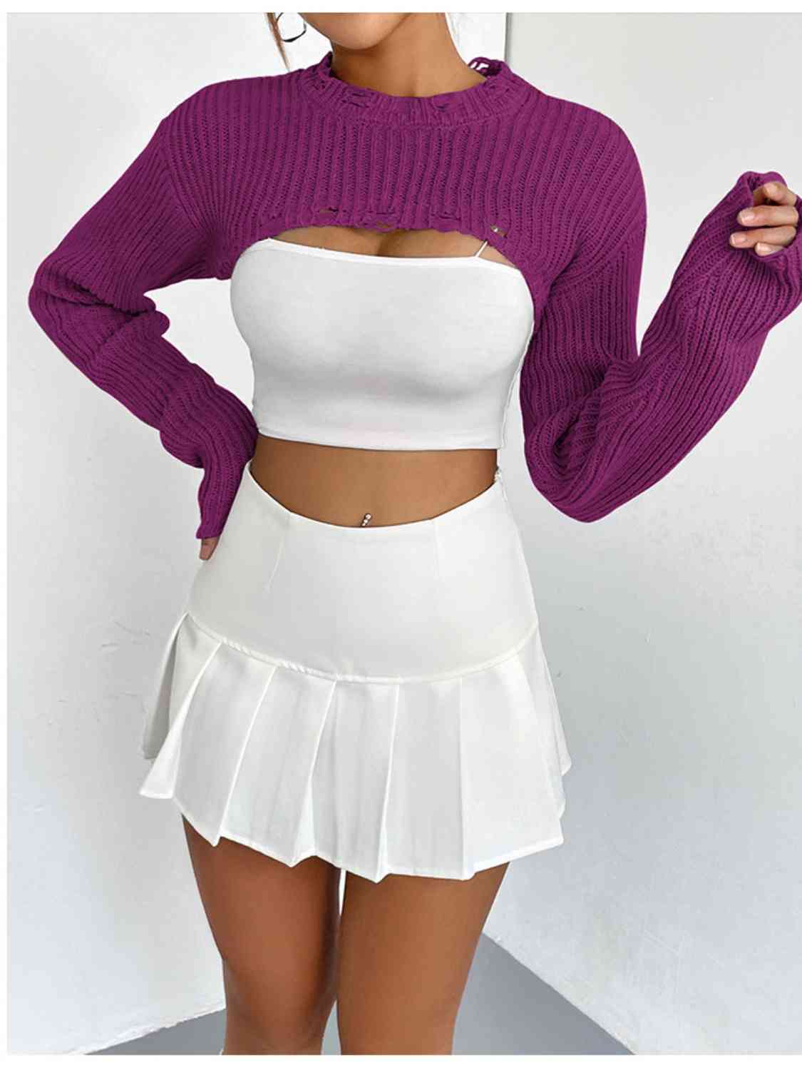 Distressed Long Sleeve Cropped Sweater | Sugarz Chique Boutique