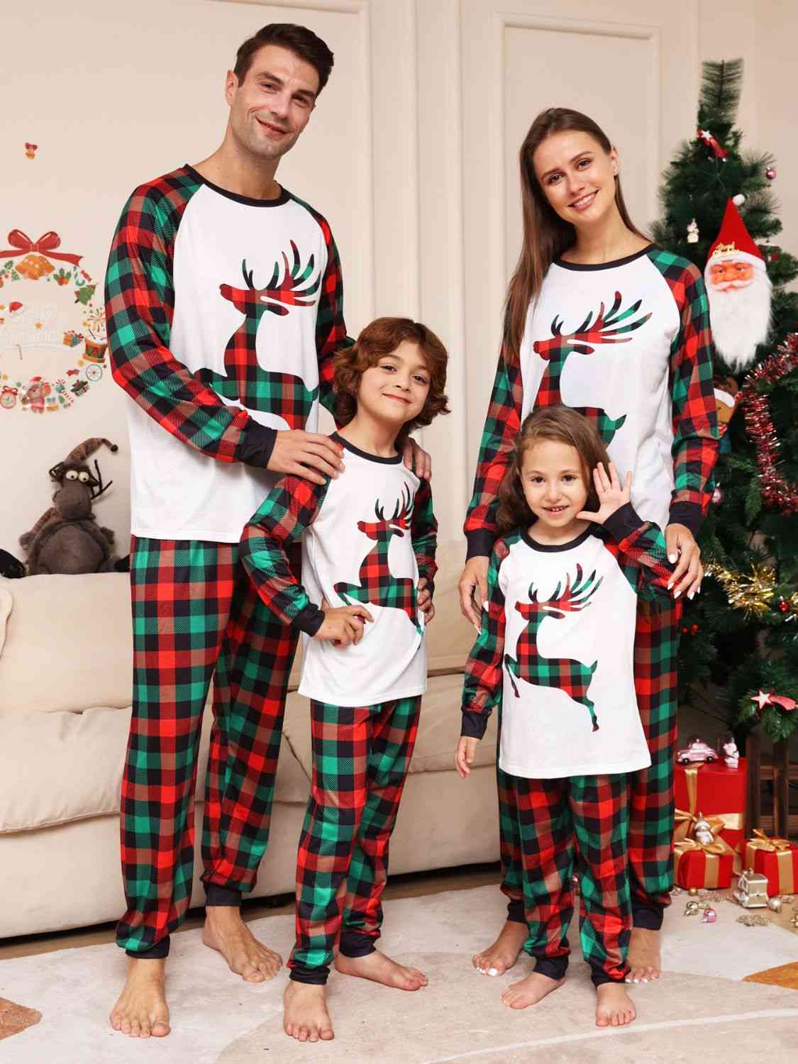 Reindeer Graphic Top and Plaid Pants Set | Sugarz Chique Boutique
