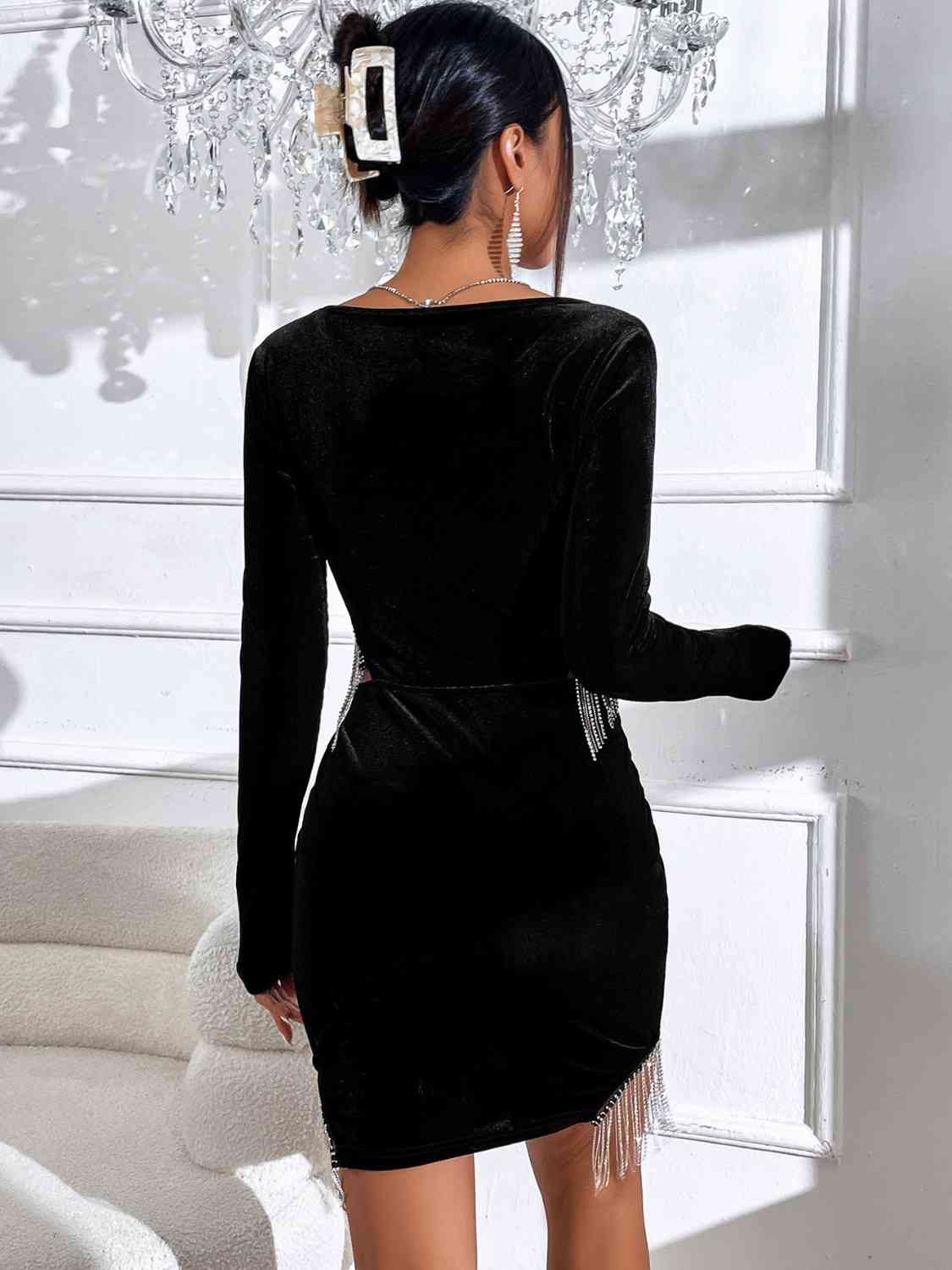 Fringe Detail Cutout Long Sleeve Dress | Sugarz Chique Boutique
