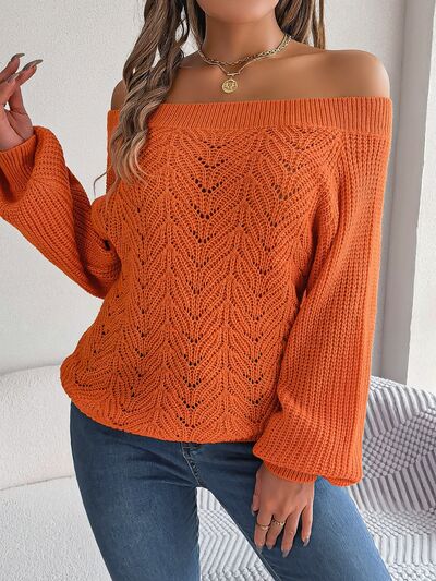 Openwork Off-Shoulder Long Sleeve Sweater | Sugarz Chique Boutique