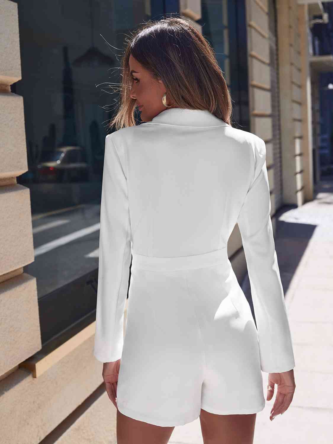 Lapel Collar Buttoned Long Sleeve Romper | Sugarz Chique Boutique