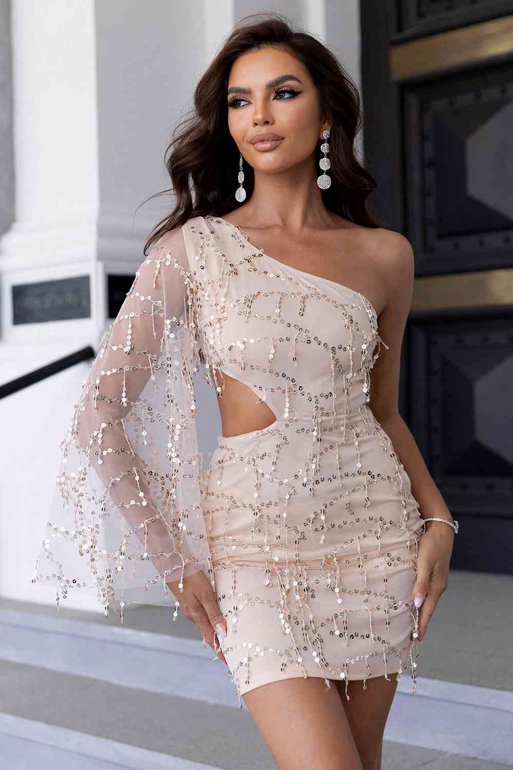 Sequin Cutout One-Shoulder Dress | Sugarz Chique Boutique