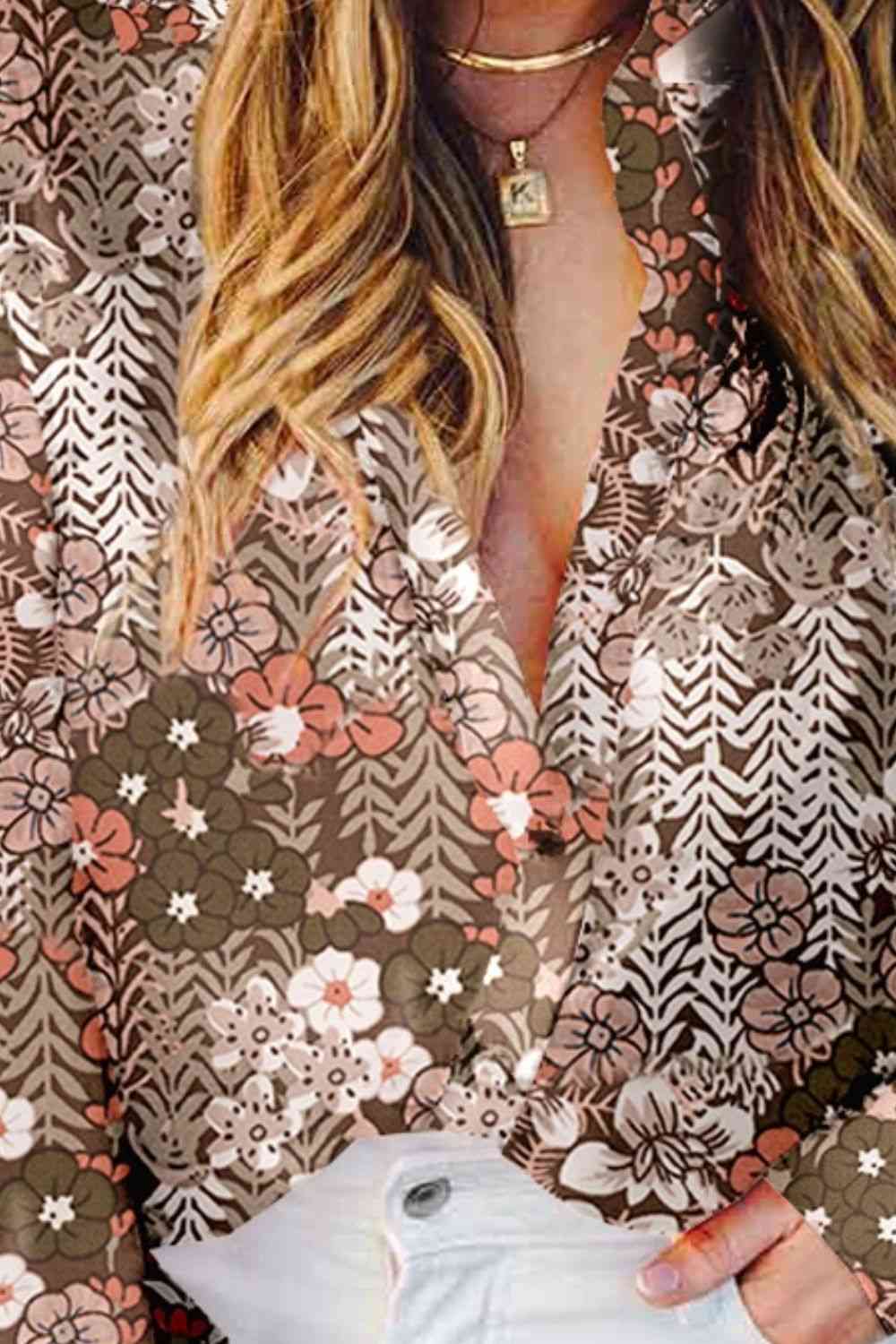 Plus Size Printed Collared Neck Long Sleeve Shirt | Sugarz Chique Boutique
