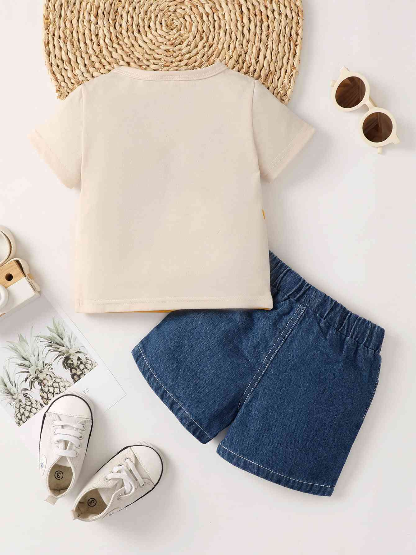 KEEP RUNNING Round Neck Tee and Denim Shorts Set | Sugarz Chique Boutique