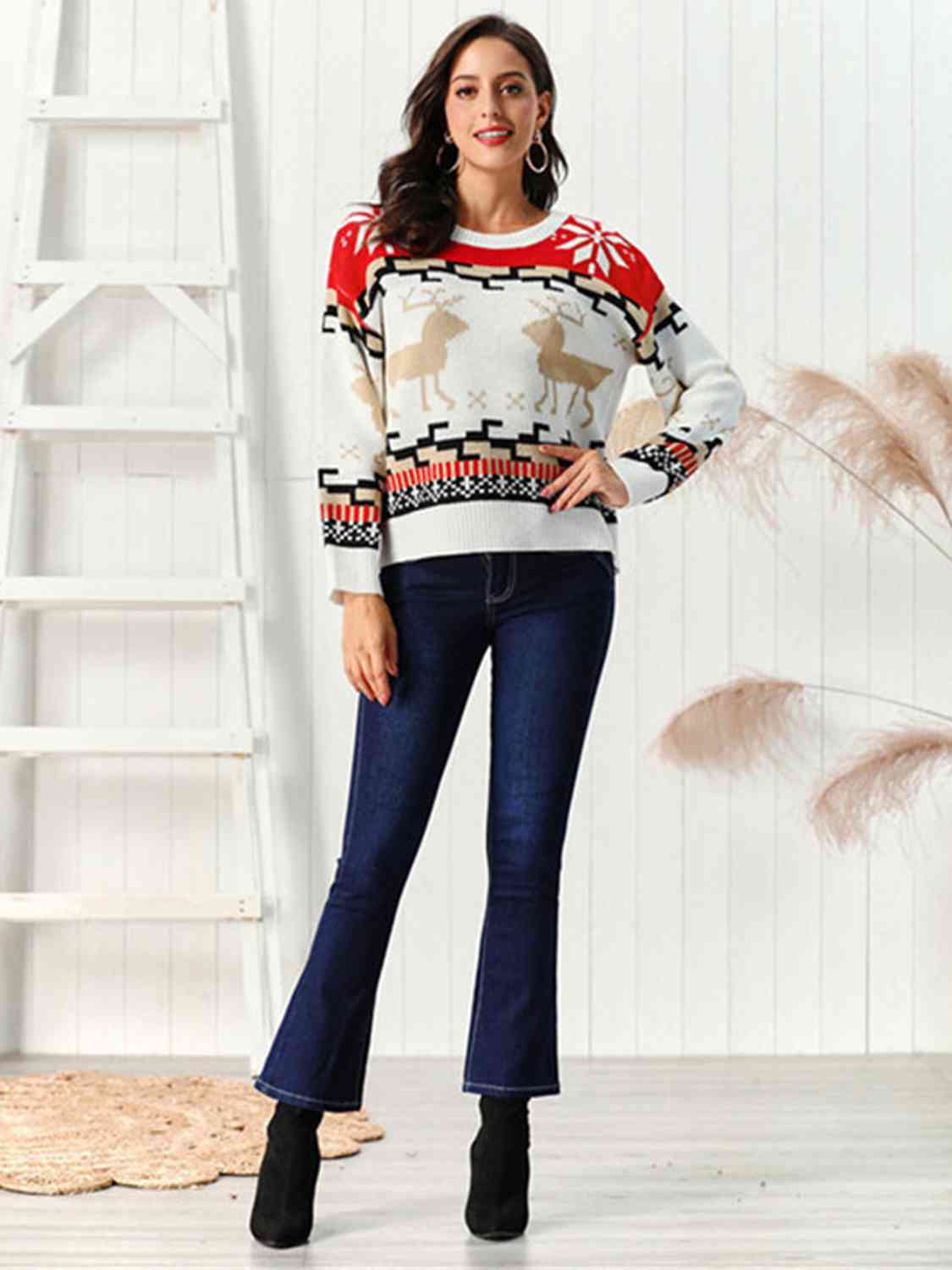 Reindeer Round Neck Sweater - Sugarz Chique Boutique