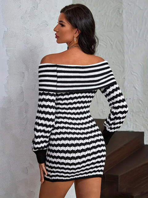 Striped Off-Shoulder Sweater Dress | Sugarz Chique Boutique