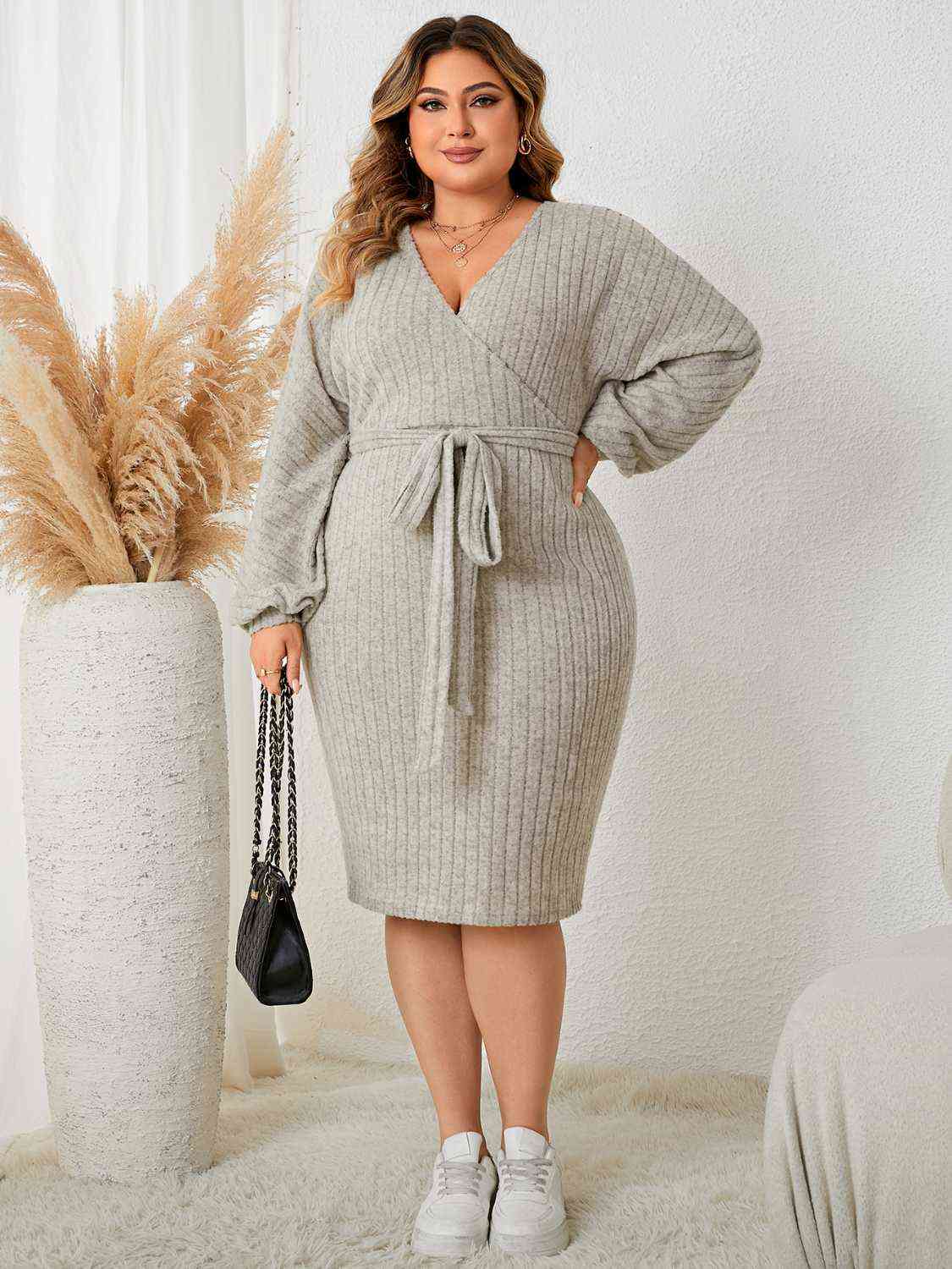 Plus Size Tie Waist Wrap Dress | Sugarz Chique Boutique