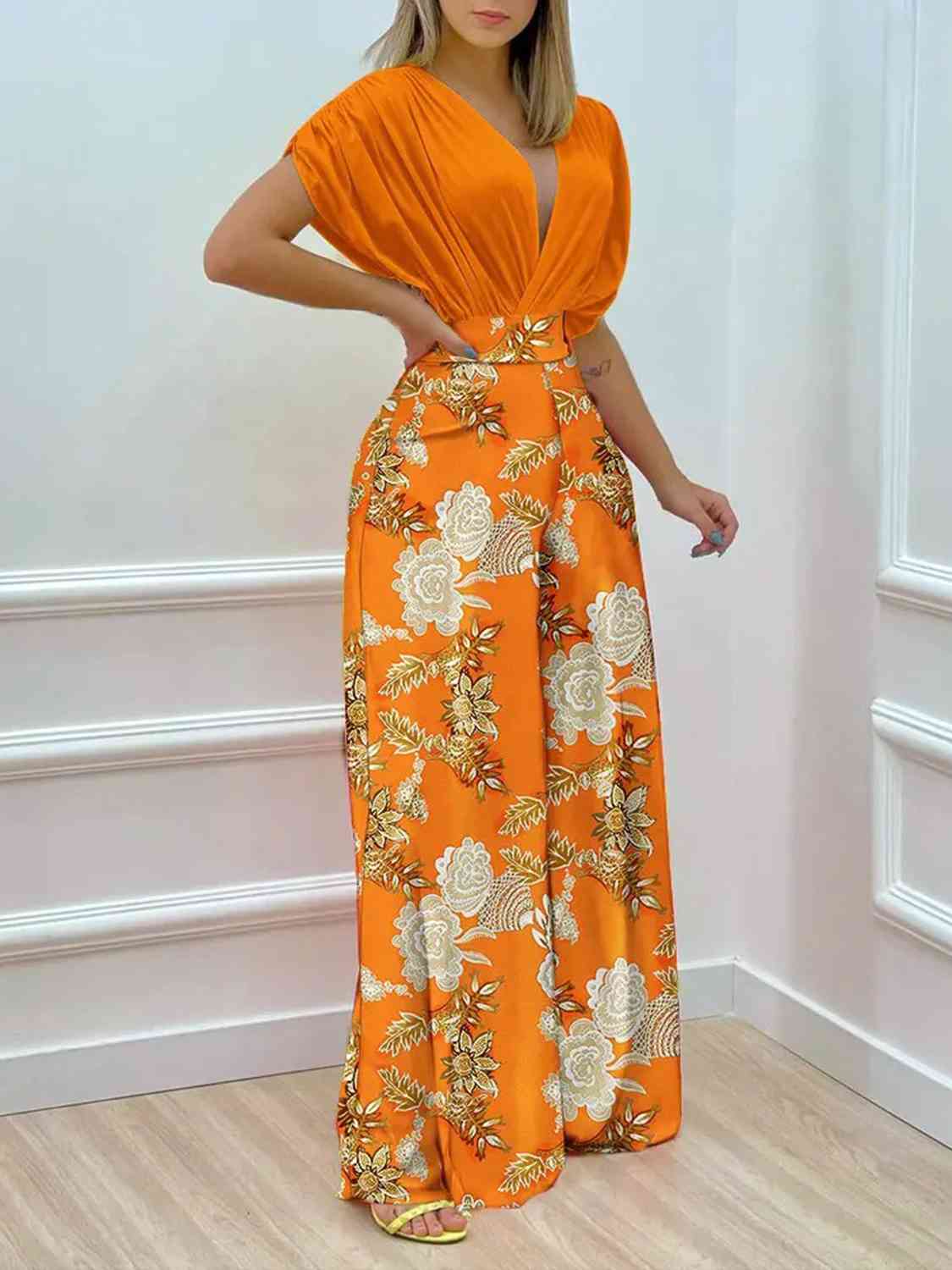 Printed Surplice Top and Wide Leg Pants Set | Sugarz Chique Boutique