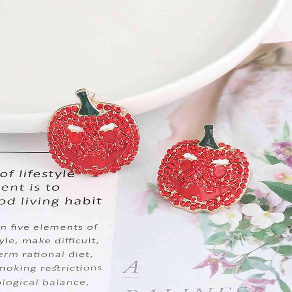 Demon Pumpkin Rhinestone Alloy Earrings | Sugarz Chique Boutique