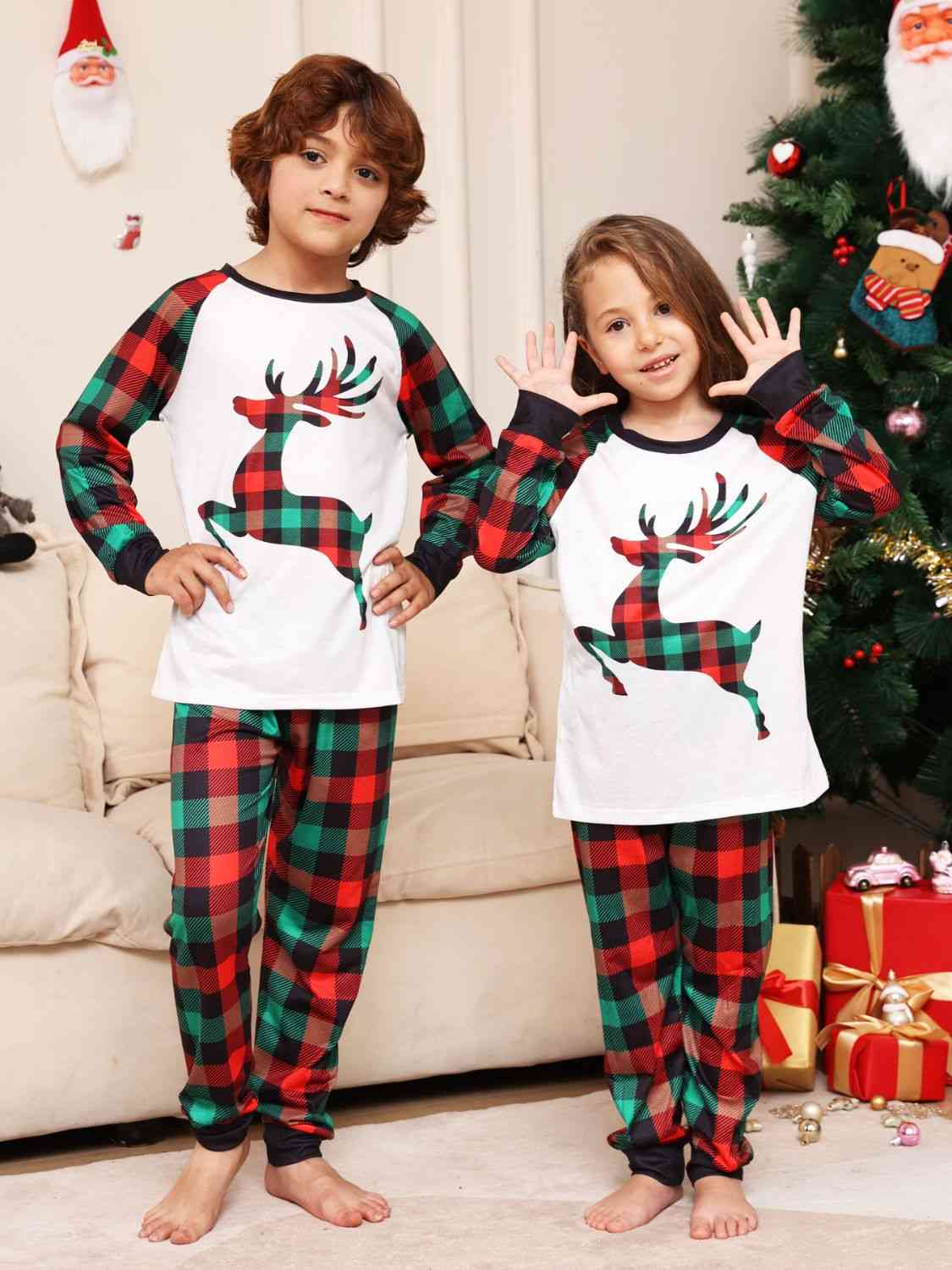 Reindeer Graphic Top and Plaid Pants Set | Sugarz Chique Boutique