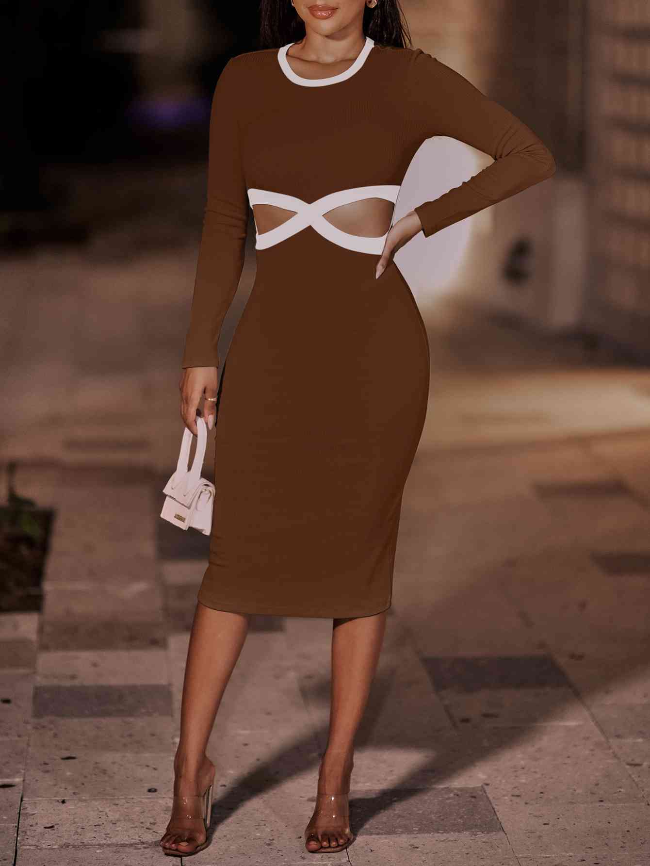 Contrast Cutout Ribbed Bodycon Dress | Sugarz Chique Boutique