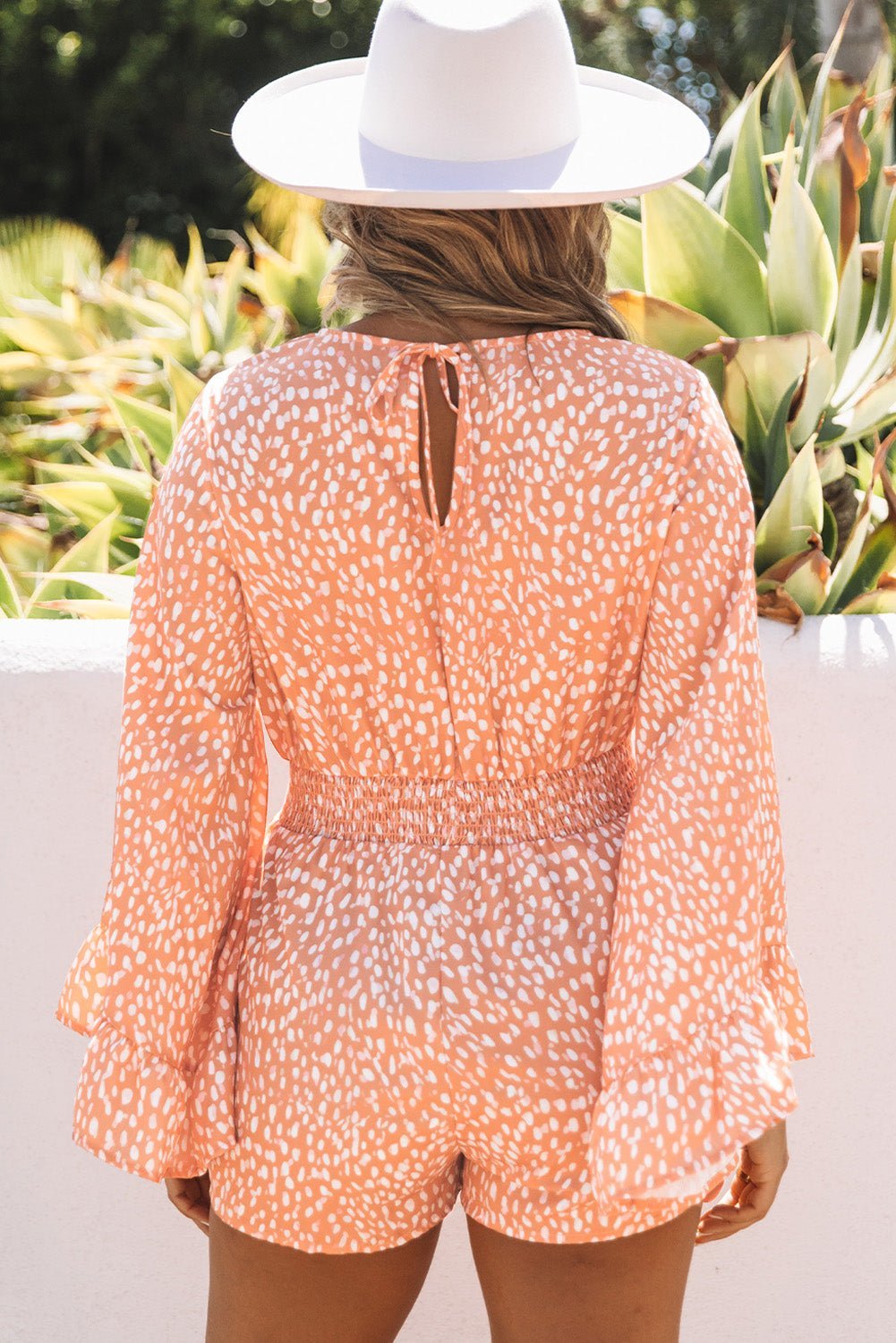 Printed Flare Sleeve Surplice Romper | Sugarz Chique Boutique