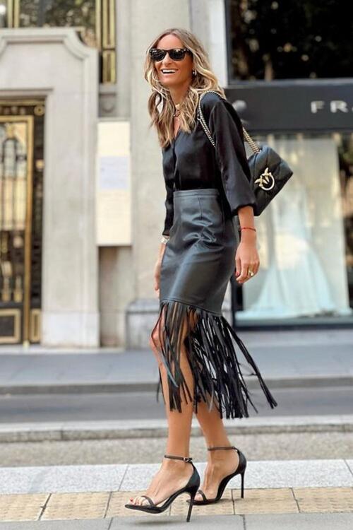 High Waist Fringe Hem Skirt | Sugarz Chique Boutique