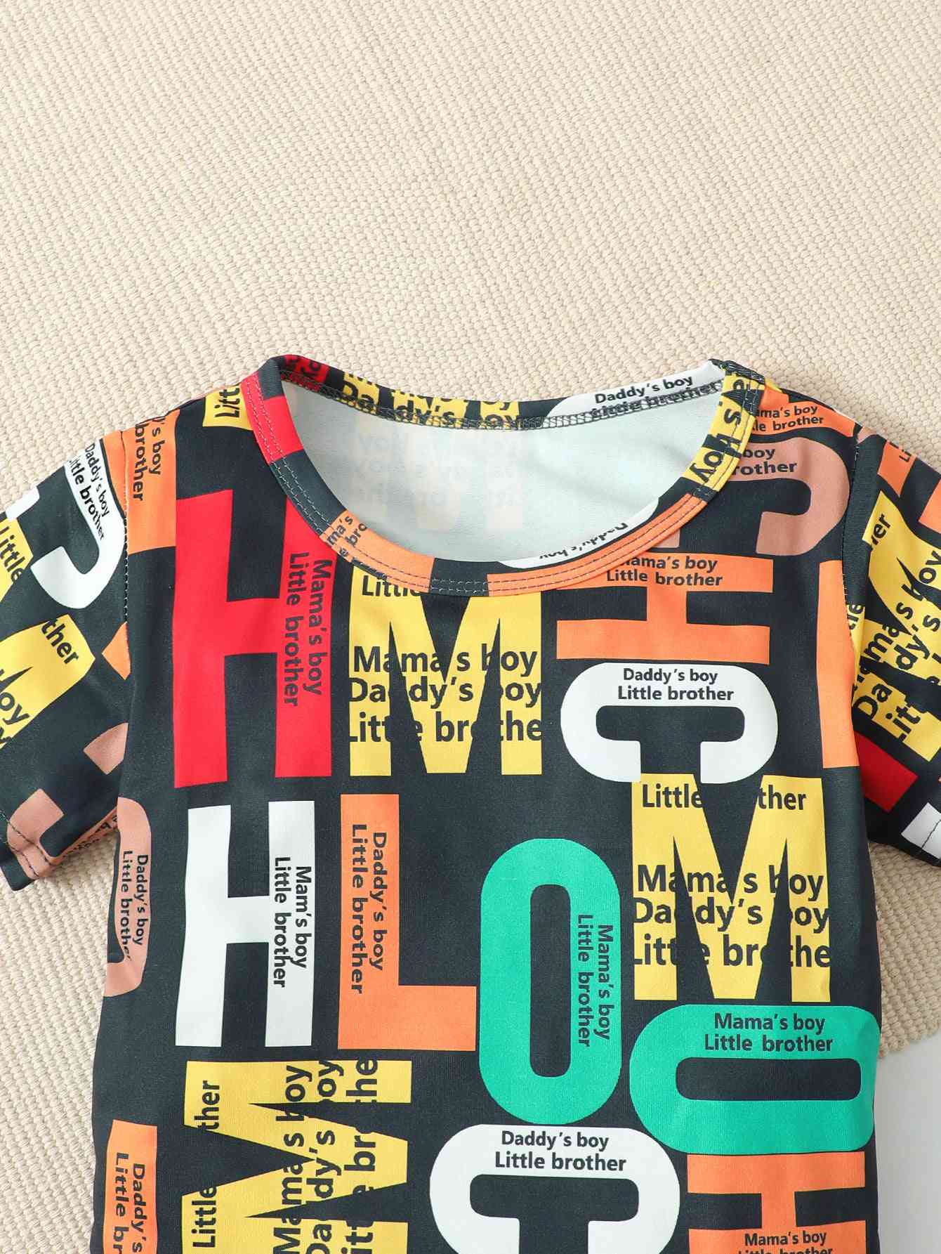 Slogan Print Round Neck Top and Shorts Set | Sugarz Chique Boutique